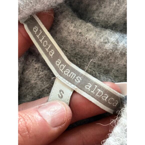 ALICIA ADAMS ALPACA gray fuzzy baby wool turtleneck pullover luxe sweater top - Picture 7 of 8